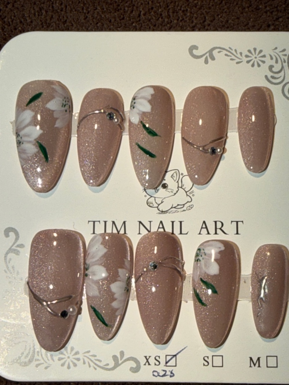 Tim Nail Art Nude Pink Floral Press-On Nails